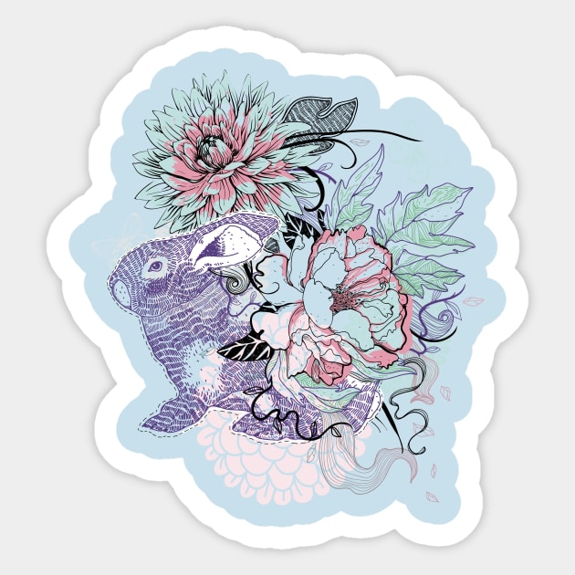 Floral Rabbit Sticker by annapaff